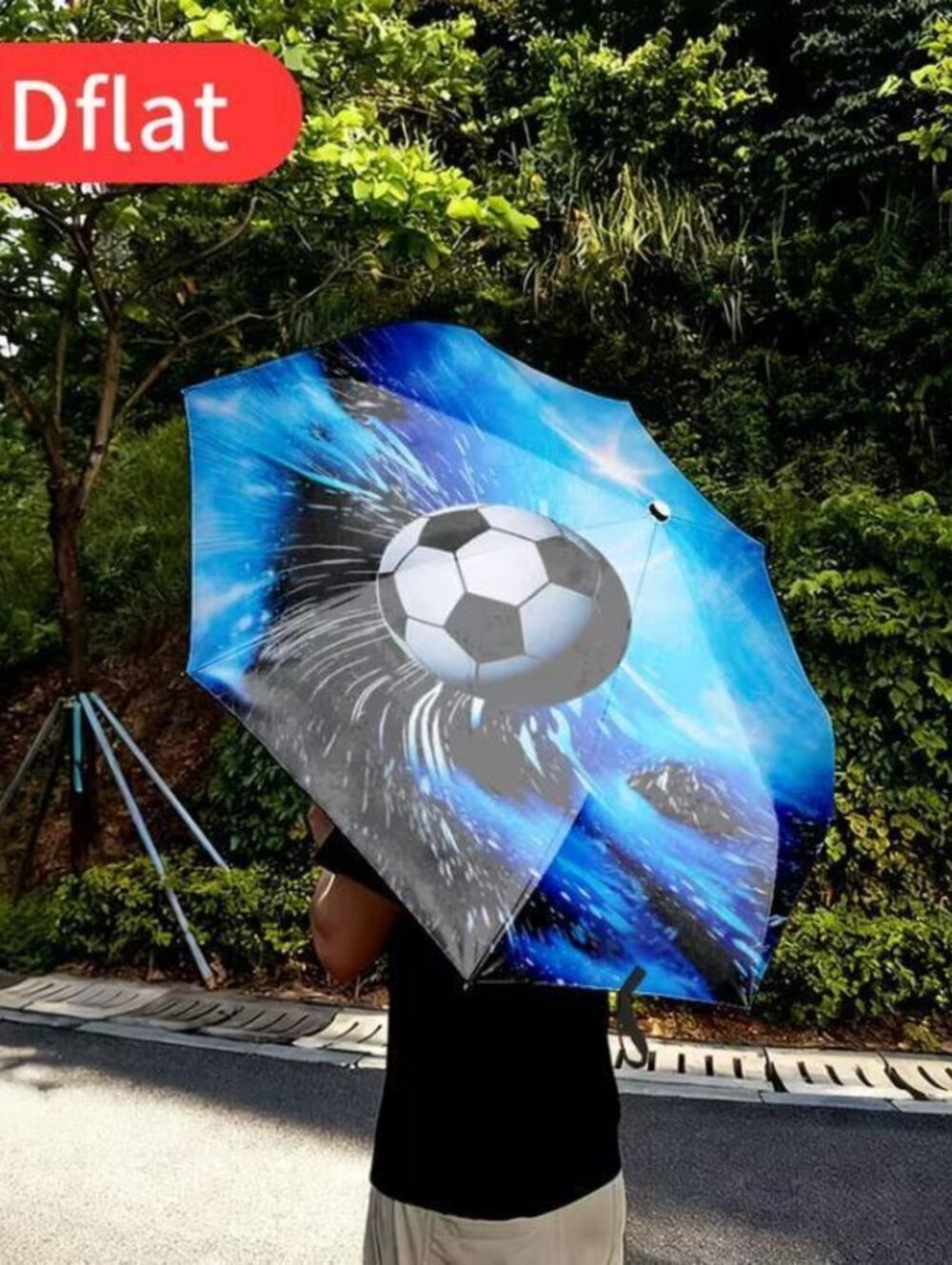 2Dflat Soccer Ball Auto Open Folding Umbrella Windproof Travel - Picture 5 of 5